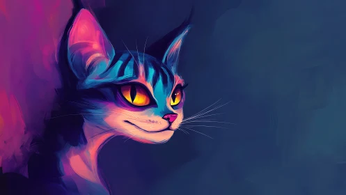 Neon-Illuminated Feline Portrait with Chromatic Color Separation and Soft-Brush Digital Rendering