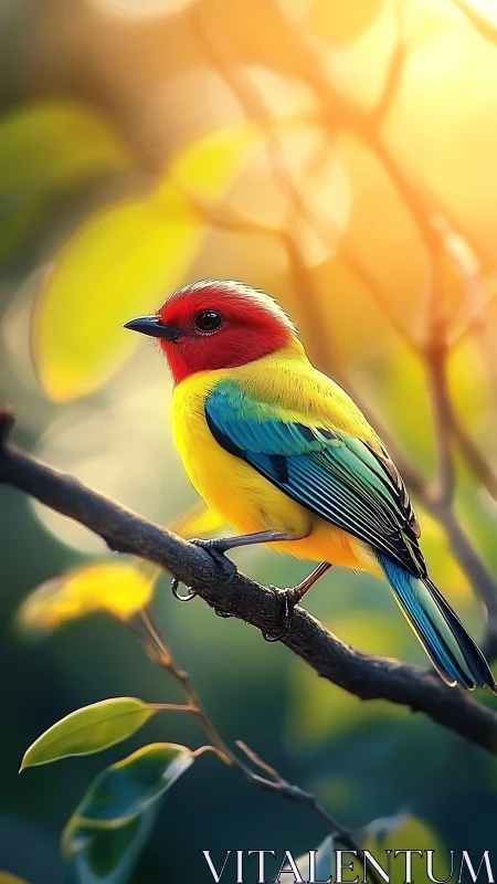Vibrant songbird rendered in high-saturation digital realism