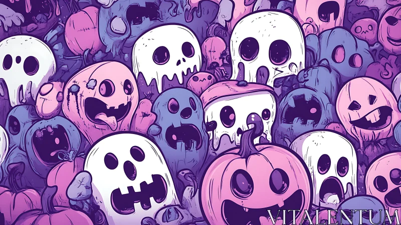 Candy-colored ghost pumpkins riot in playful Halloween chaos.