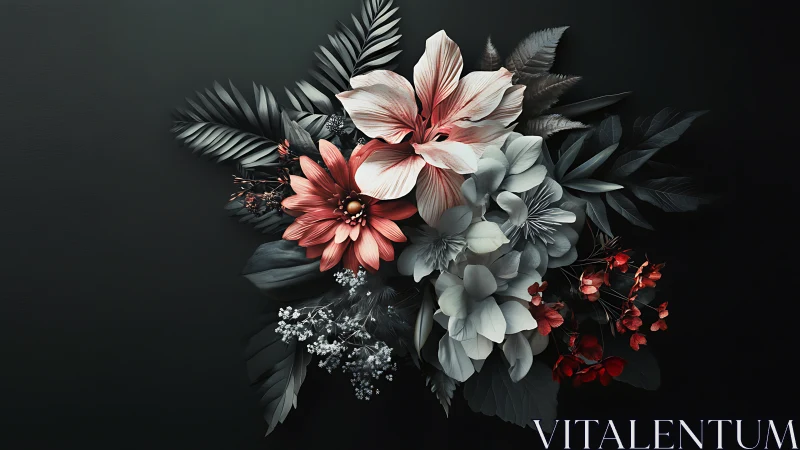 Monochromatic Bloom: Crimson & Ivory Florals in Shadows