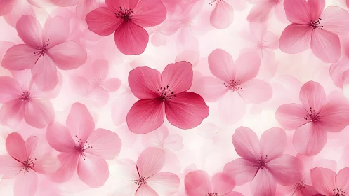 Layered Pink Flowers With Variable Transparency and Depth Arrangement