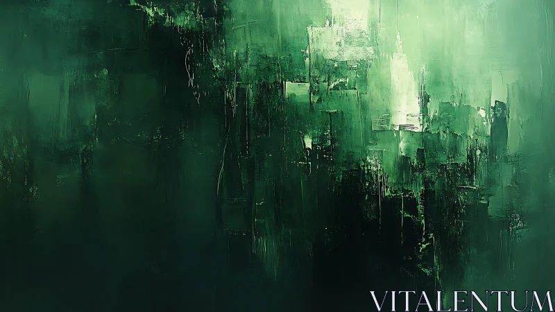 Green vertical abstract composition with textured blocks.