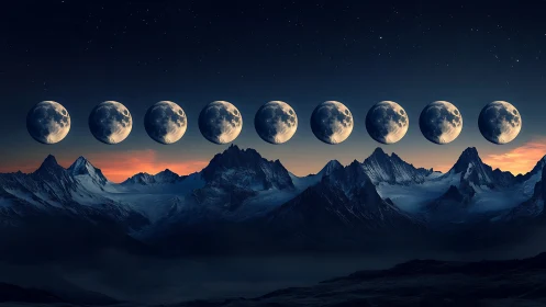Lunar phase alignment over alpine ridge in digital painting style.