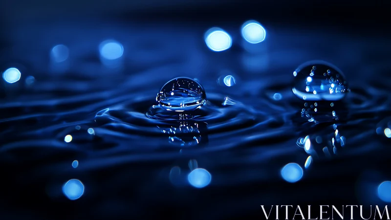 Macro capture of blue liquid droplets with shallow depth of field