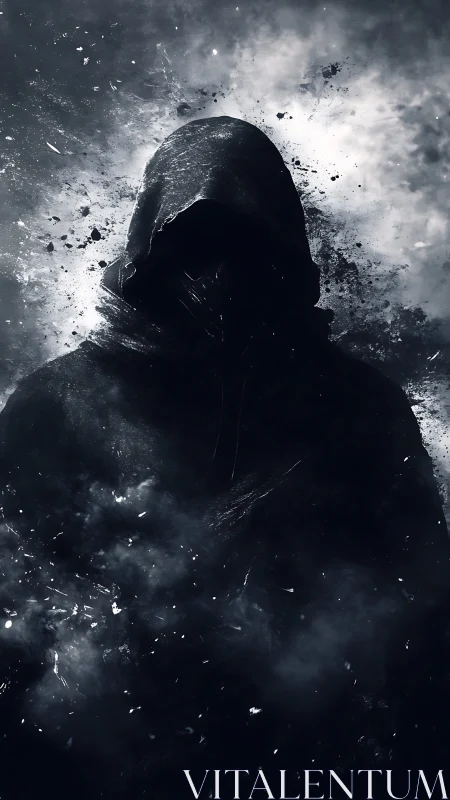 Shattered shadow wraith emerging from a storm of midnight ash.