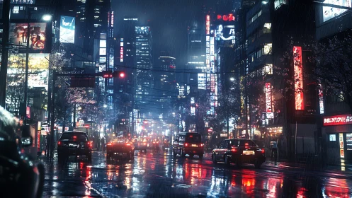 Neon rain stitches midnight traffic into glowing threads