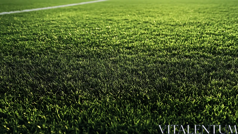 Photorealistic sports turf close-up with directional sunlight.