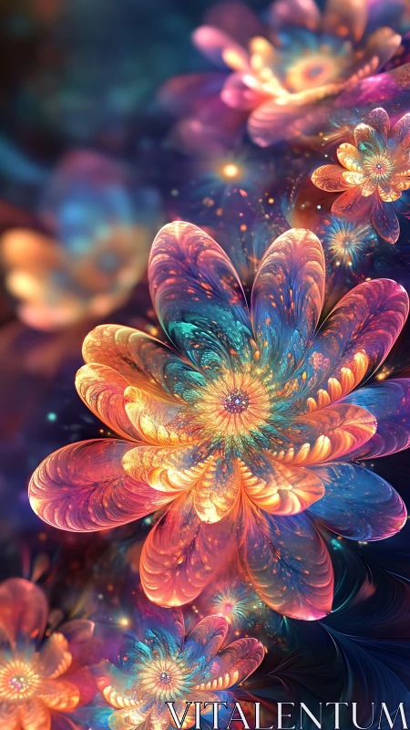 Luminous fractal blossoms unfold in radiant cosmic color.