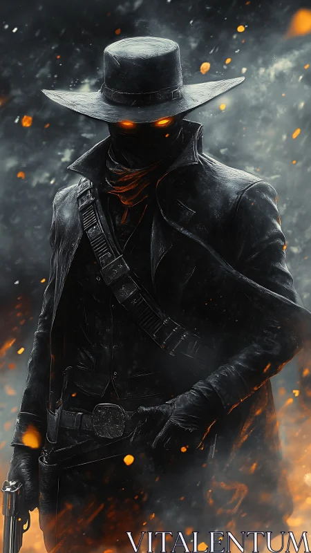 Gun-slinging wraith in ember storm rendered as digital painting
