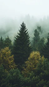 Fog-Shrouded Forest with Evergreen Canopy.