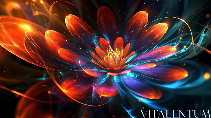 Luminous cosmic blossom swirling in electric night bloom.