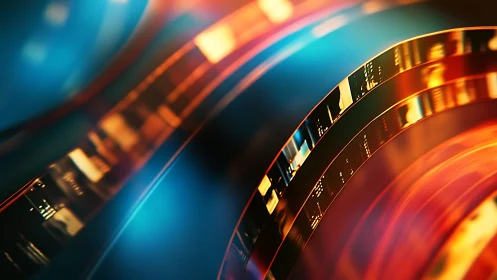 Cinematic light ribbons curve through teal and amber spectrum.