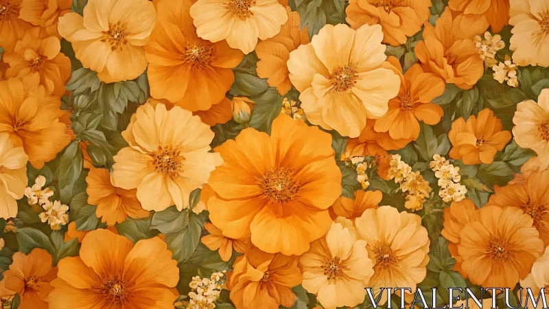 Orange and Cream Floral Composition with Green Foliage