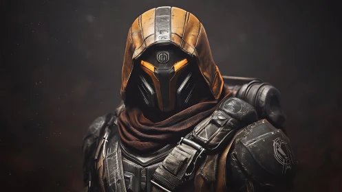 Lone armored ranger stands ready in a glowing hooded helm