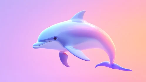 Playful pastel dolphin gliding through a dreamy sunset glow.