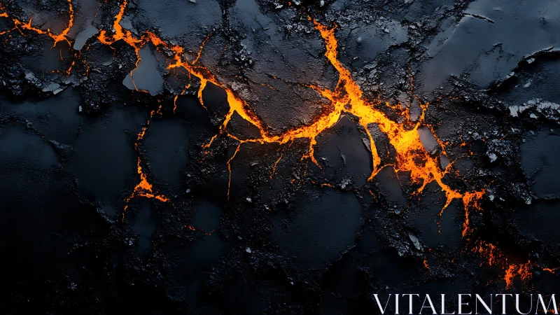 Lava Flow Texture: Molten Rock with Cooled Surface Cracks