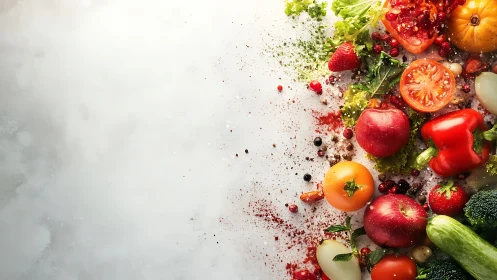 Overhead composition isolates fresh vegetables on white background
