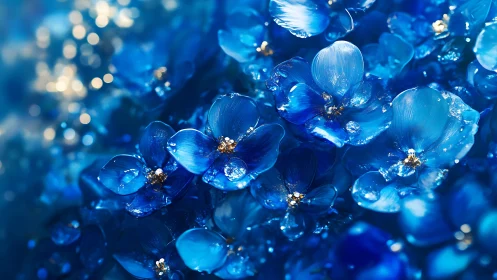 Crystalline Blue Floral Structures With Metallic Accents and Depth of Field
