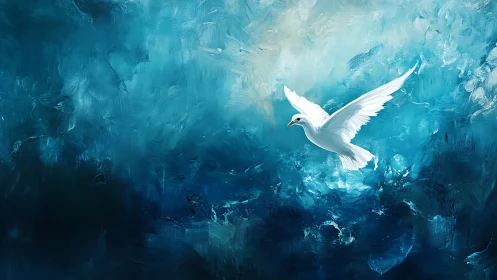 White bird in dynamic teal brushstroke vortex demonstrates tonal contrast