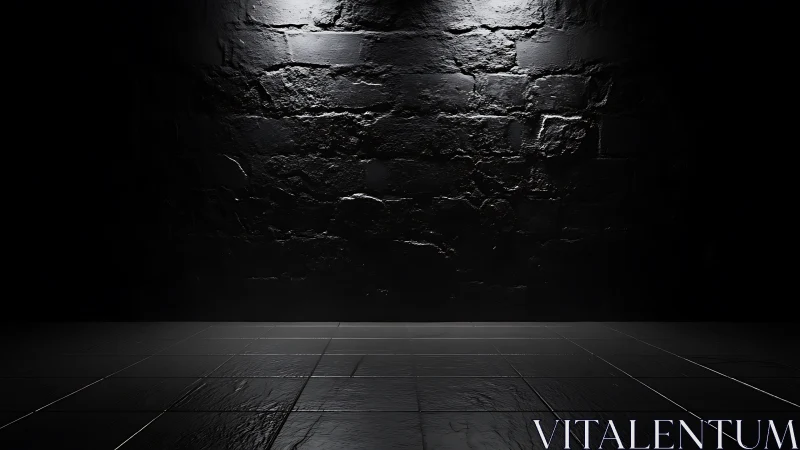 Moody black brick render with glossy tiled foreground floor.