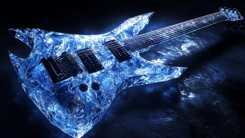 Electric guitar with sharp crystal ice style body design.