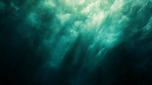 Emerald abyss opens as sunken light cascades through water.