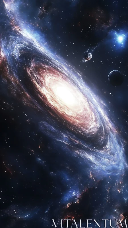 Spiral galaxy core rendered with luminous nebular dynamics