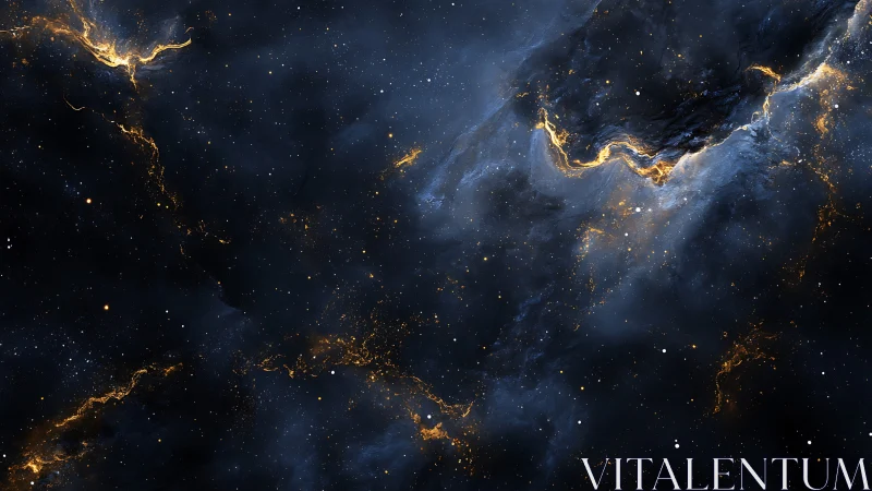 Golden nebula rivers carve glowing paths through deep space