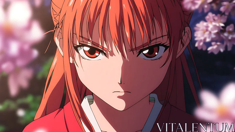 Determined anime heroine framed by glowing cherry blossoms.