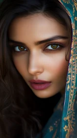 Velvet gaze slips from jeweled teal silk and quiet shadows