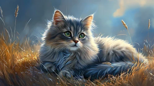 Luminous Whisker Portrait: A Feline Guardian Draped in Wildflower Dreams.
