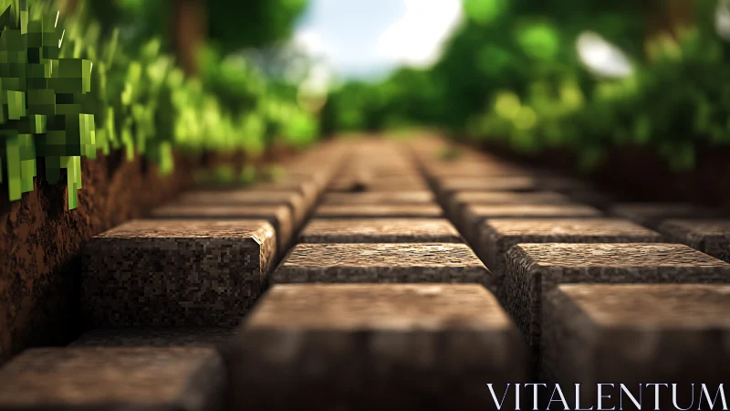 Garden Path Meets Digital Wonder: Nature and Pixel Art Blend.