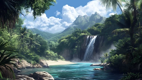 Tropical Paradise: Waterfall and Mountain Magic.