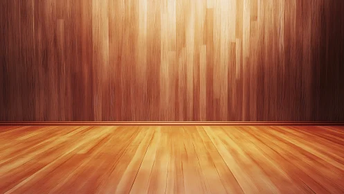 Warm wooden room glows gently with inviting open space