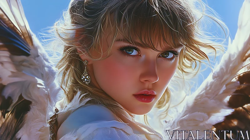 Skylit angelic gaze welcomes viewers into soft bright light