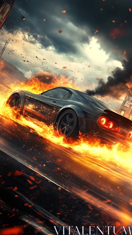 Inferno street racer carving molten trails through dusk.