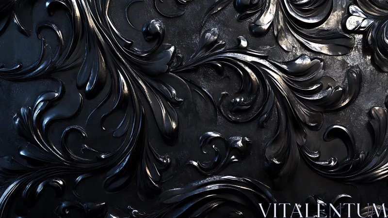 Glossy black baroque flourishes sculpt shimmering shadows.