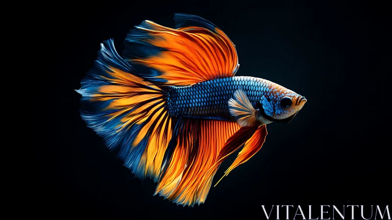 Vibrant betta fish render with flowing orange blue fins.