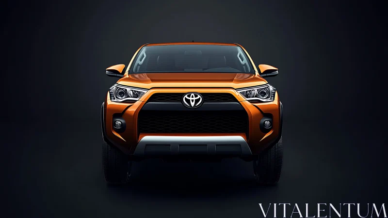 Front-on studio render of orange Toyota SUV with LED cluster