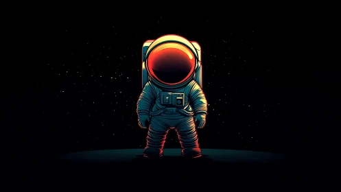 Neon-lit astronaut illustration with high-contrast cosmic glow.