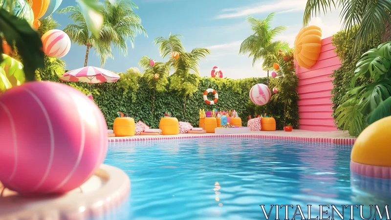 Tropical pool lounge explodes with candy-colored inflatables