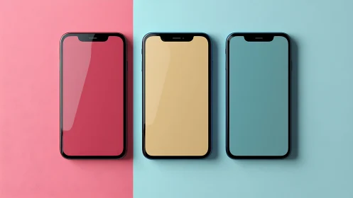 Triad smartphone mockup aligns flat-lay layout and pastel UI surfaces