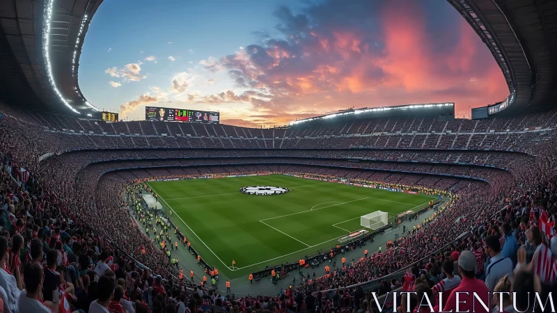 Sunset stadium crowd gathered for a thrilling soccer night.