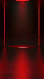 Red illuminated stage backdrop with vertical light bars.