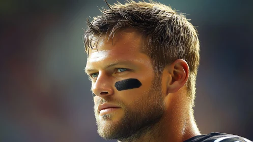 Photorealistic gridiron portrait in shallow depth of field.