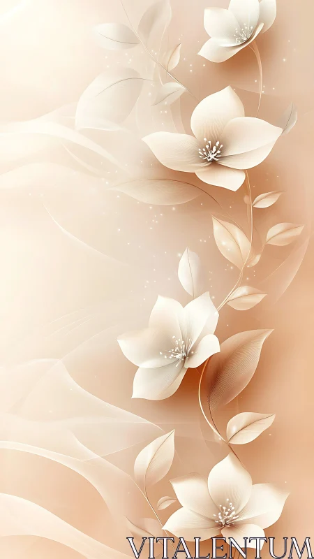 Elegant White Flowers Digital Illustration.