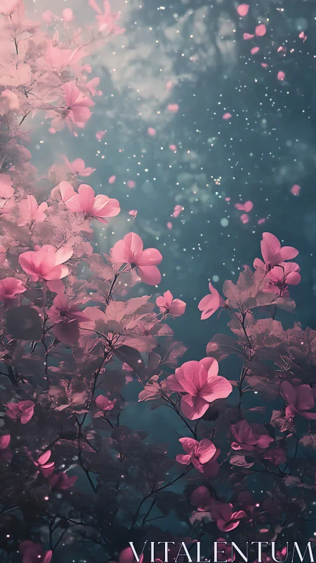 Ethereal Pink Blooms: Luminescent Floral Composition with Bokeh.