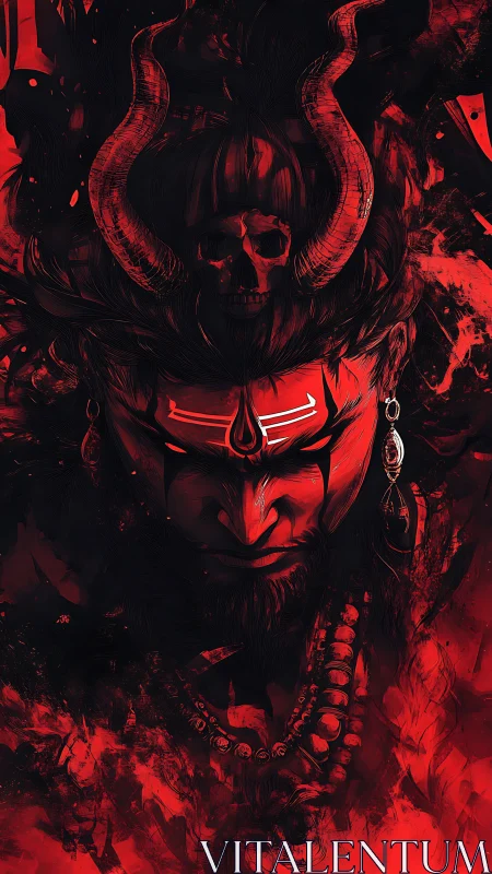 Demonic shaman portrait rendered in high-contrast red digital art