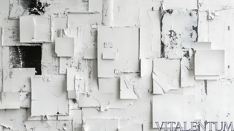 Monochrome relief grid with distressed geometric paper panels