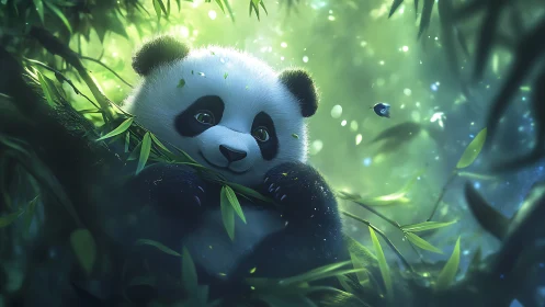 Soft-lit stylized panda rendered with depth-of-field and volumetric glow